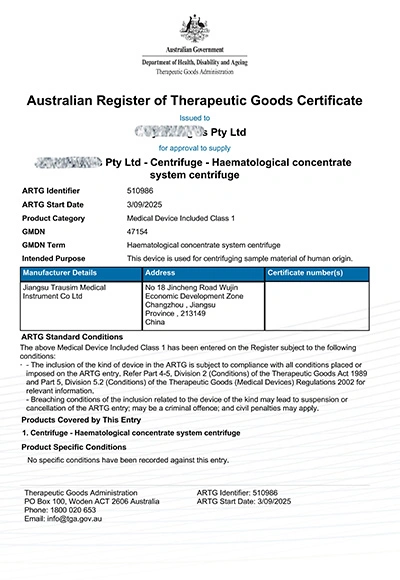 Centrifuge Australia TGA